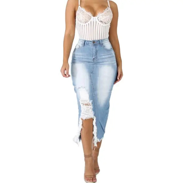 Fashion Women Skirt High Waist Ripped Split Denim Distressed Jeans Body con Long Skirt suitable for Daily Life §ð§ҧܧÑ