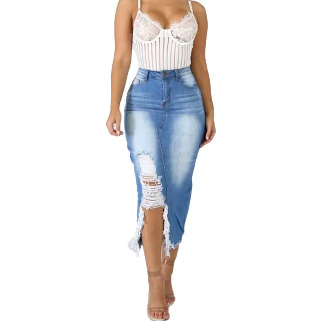 Fashion Women Skirt High Waist Ripped Split Denim Distressed Jeans Body con Long Skirt suitable for Daily Life §ð§ҧܧÑ