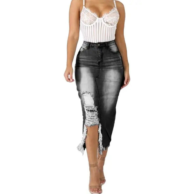 Fashion Women Skirt High Waist Ripped Split Denim Distressed Jeans Body con Long Skirt suitable for Daily Life §ð§ҧܧÑ