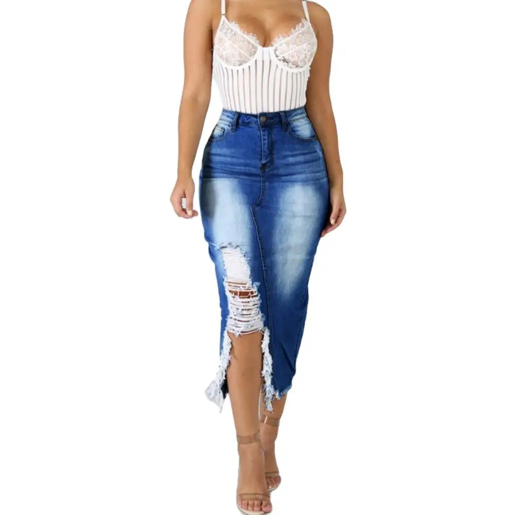 Fashion Women Skirt High Waist Ripped Split Denim Distressed Jeans Body con Long Skirt suitable for Daily Life §ð§ҧܧÑ