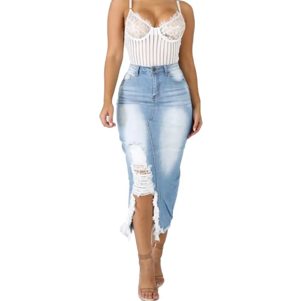 Fashion Women Skirt High Waist Ripped Split Denim Distressed Jeans Body con Long Skirt suitable for Daily Life §ð§ҧܧÑ